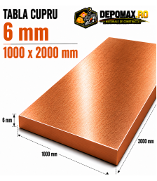 Tabla cupru 6mm – 1000 x 2000 mm – EN Cu-DHP
